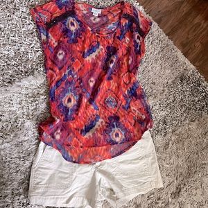 Two blouses s/m and khaki shorts size 8